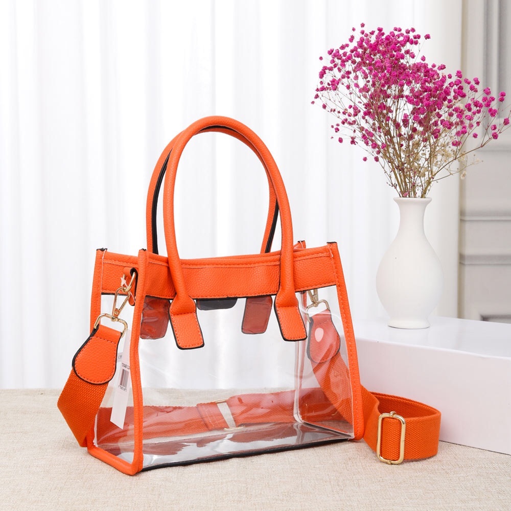 Clear Solid Faux Leather Transparent Tote Crossbody Bag